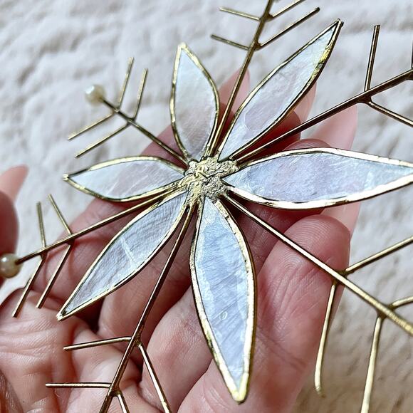 Vintage Christmas Mother-of-Pearl Gold-Tone Snowflake Holiday Ornament - Picture 7 of 15